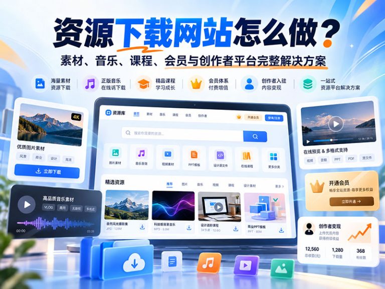 资源下载网站怎么做？素材、音乐、课程、会员与创作者平台完整解决方案
