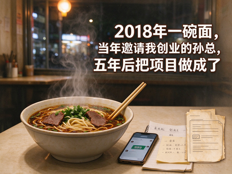 2018年一碗面，当年邀请我创业的孙总，五年后把项目做成了